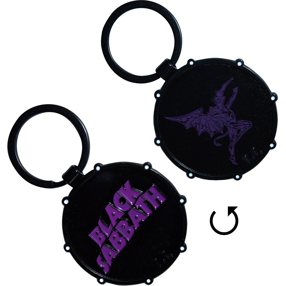 Black Sabbath Wavy Logo & Daemon Drum Keychain