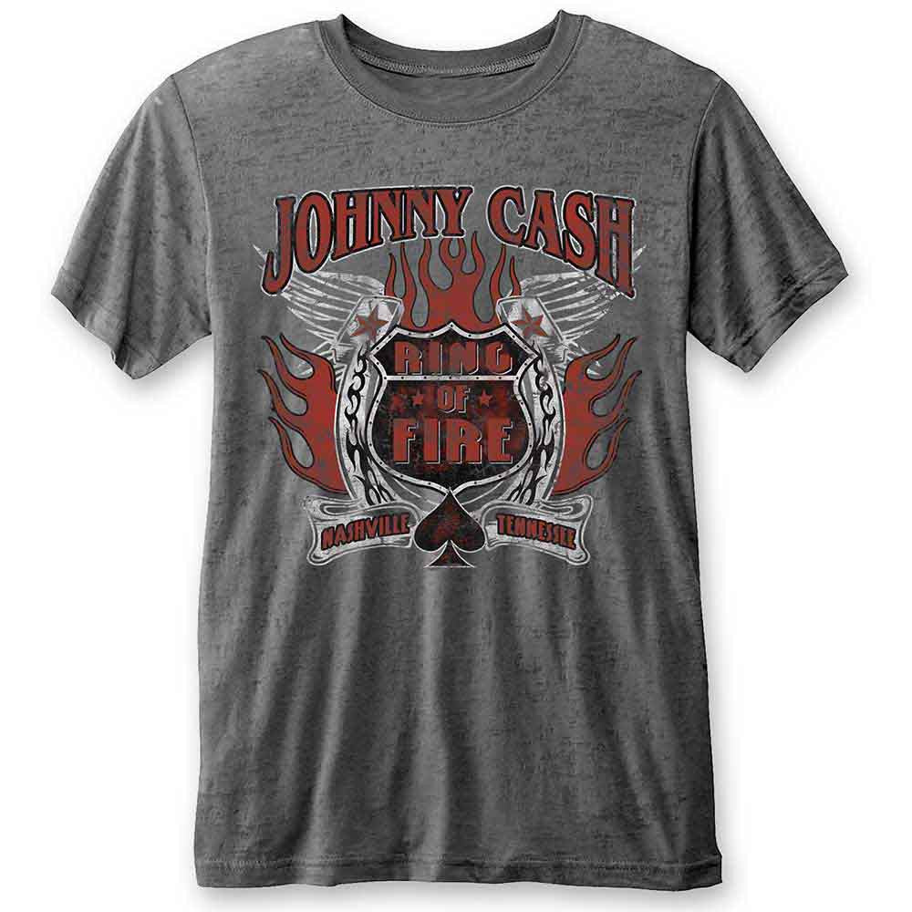 Johnny Cash Burnout Ring of Fire T-Shirt - Charcoal Grey