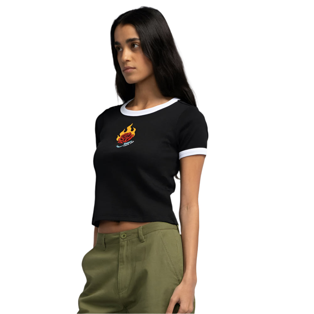 Santa Cruz Womens Lucky Rose Ringer T-Shirt - Black White