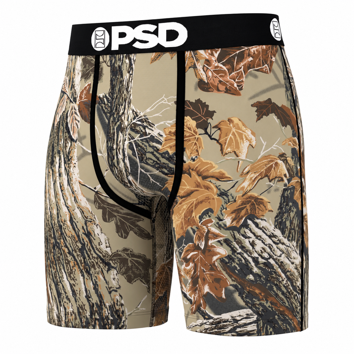 PSD Realtree Xtra Grey boxer briefs on white background