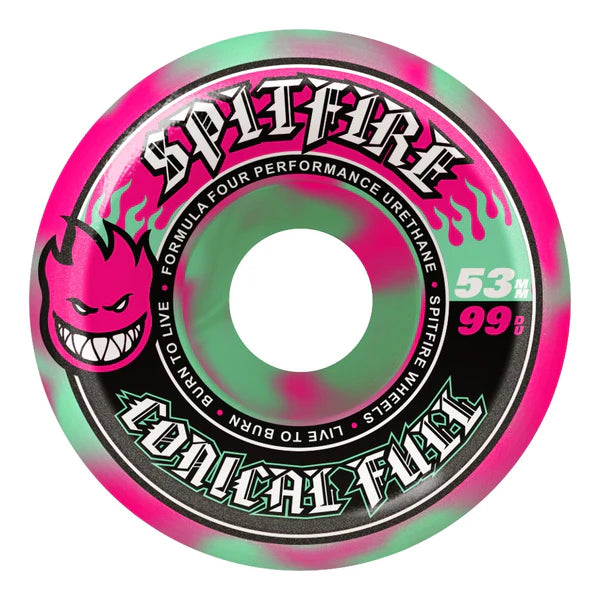 Spitfire F4 99Du Team Pink Green Conical Full Wheels - 53mm