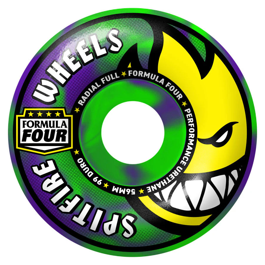 Spitfire Team Colors F4 99 Radial Full Neon Green Purple Wheels - 56mm