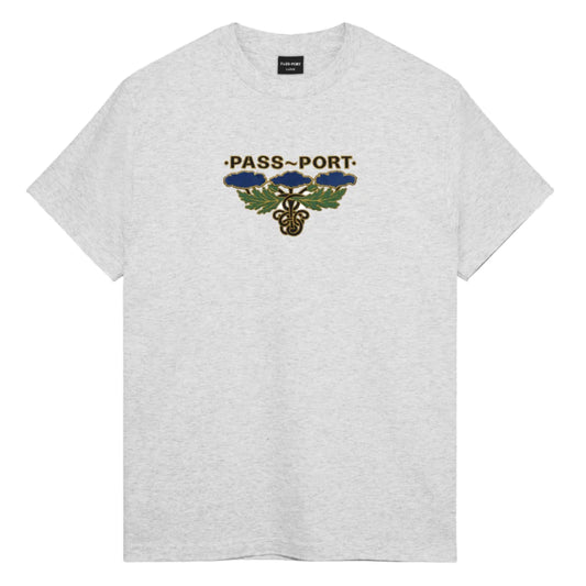 Pass~Port Emblem Applique T Shirt - Ash Heather Grey