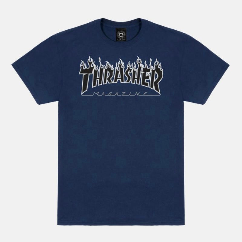 Thrasher Outlined T Shirt - Navy/Black