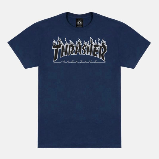 Thrasher Outlined T Shirt - Navy/Black