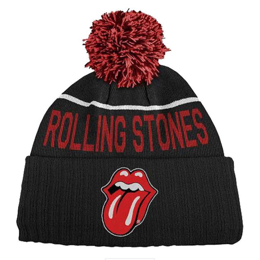 The Rolling Stones Classic Tongue Bobble Beanie - Black/Red