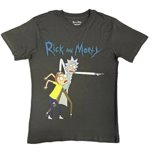 Rick & Morty Grab And Point T-Shirt - Charcoal Grey