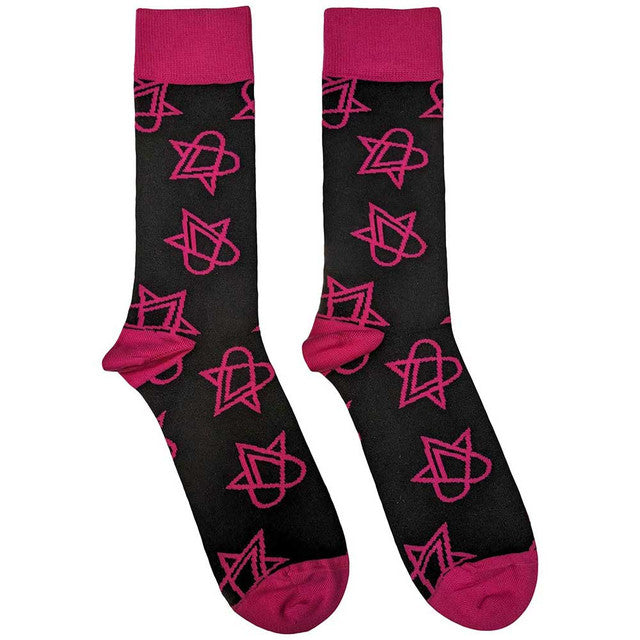 HIM Mini Pink Heartagrams Socks - Black