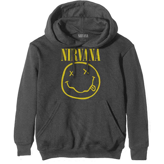 Nirvana Yellow Happy Face Pullover Hoodie - Grey