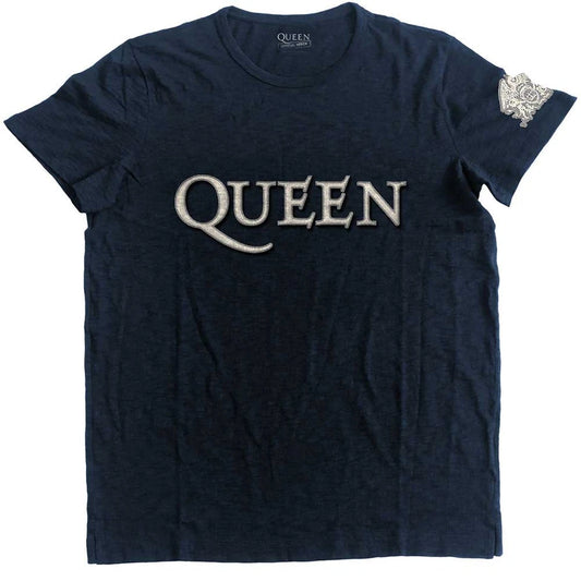 Queen Logo & Crest Applique T-Shirt - Navy Blue