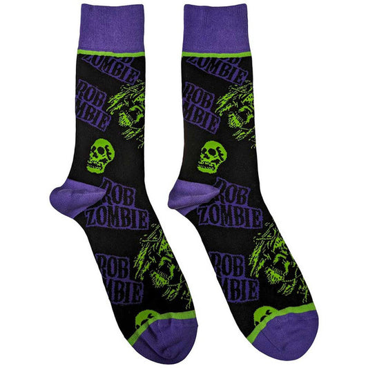 Rob Zombie Skull Face Socks - Green/Purple