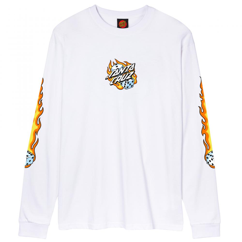 Santa Cruz Longsleeve Flaming Dice Dot Front Tee - White