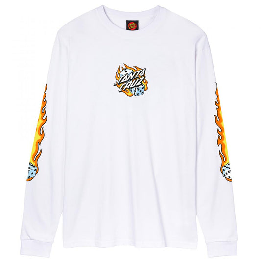 Santa Cruz Longsleeve Flaming Dice Dot Front Tee - White