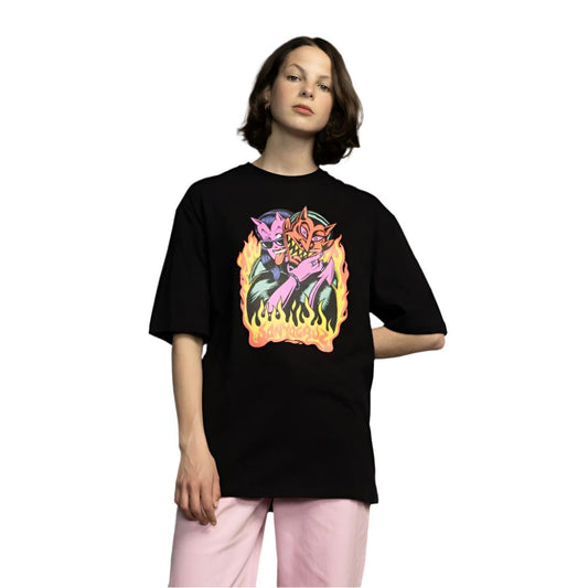 Santa Cruz Womens Delfino Devil Front Oversized	Tee Black