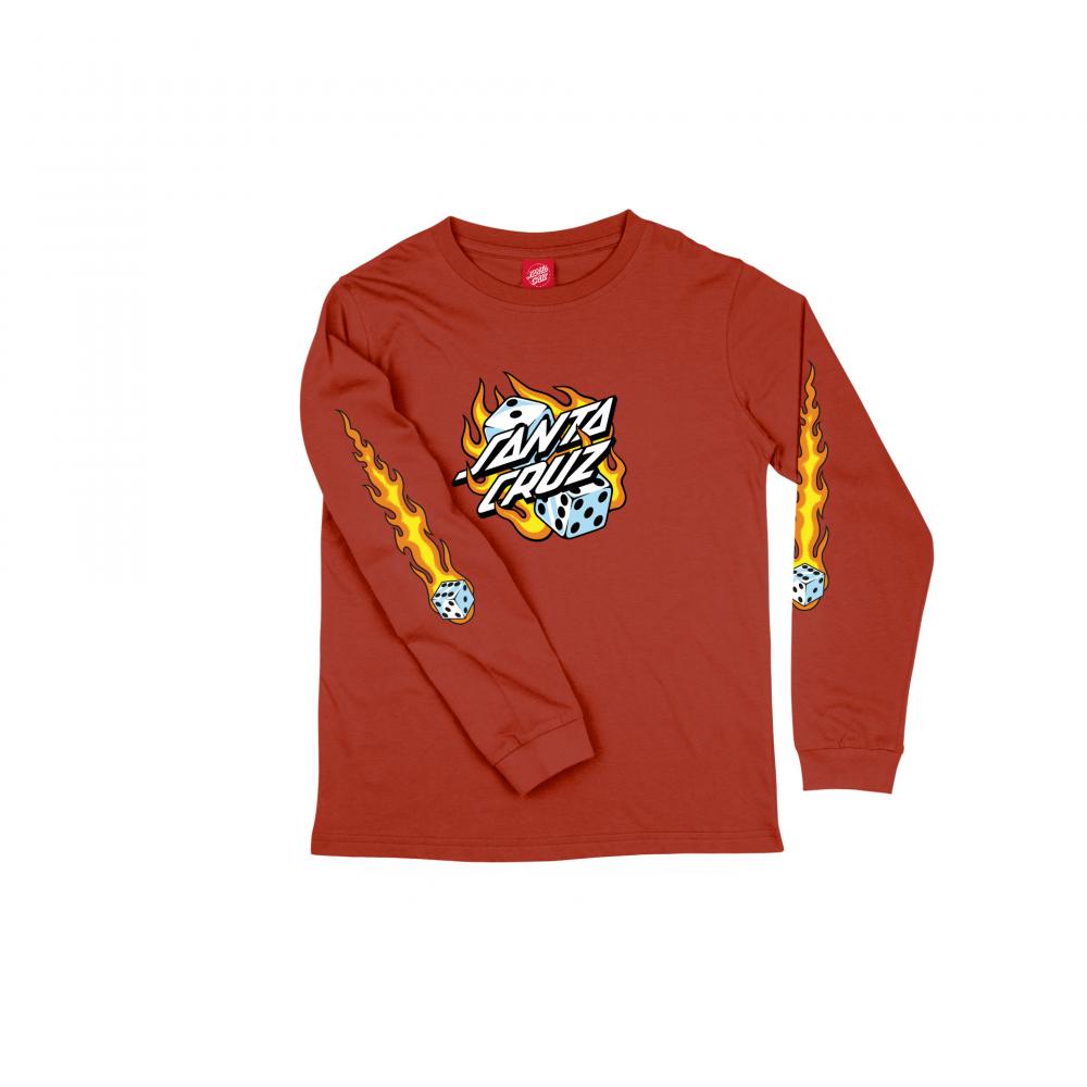 Santa Cruz Flaming Dice Dot Youth LS T-Shirt - Dark Rust
