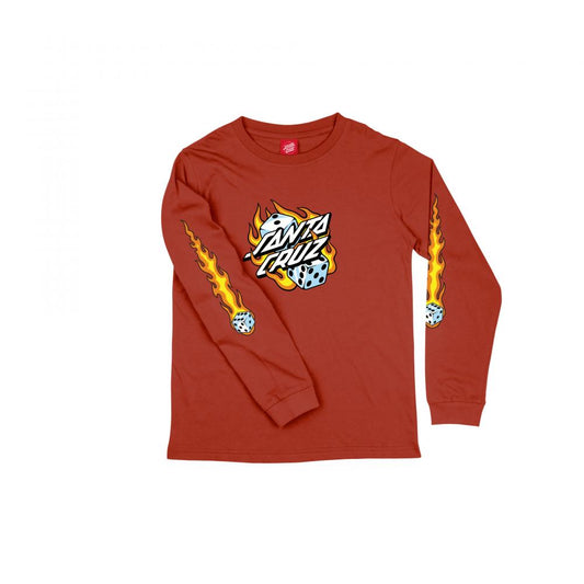 Santa Cruz Flaming Dice Dot Youth LS T-Shirt - Dark Rust