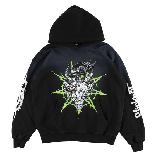 Welcome X Slipnot Ravenous Distressed Sun Fade Hoodie Black Fade