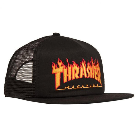 Thrasher Mesh Cap	Flame Embroidered - Black