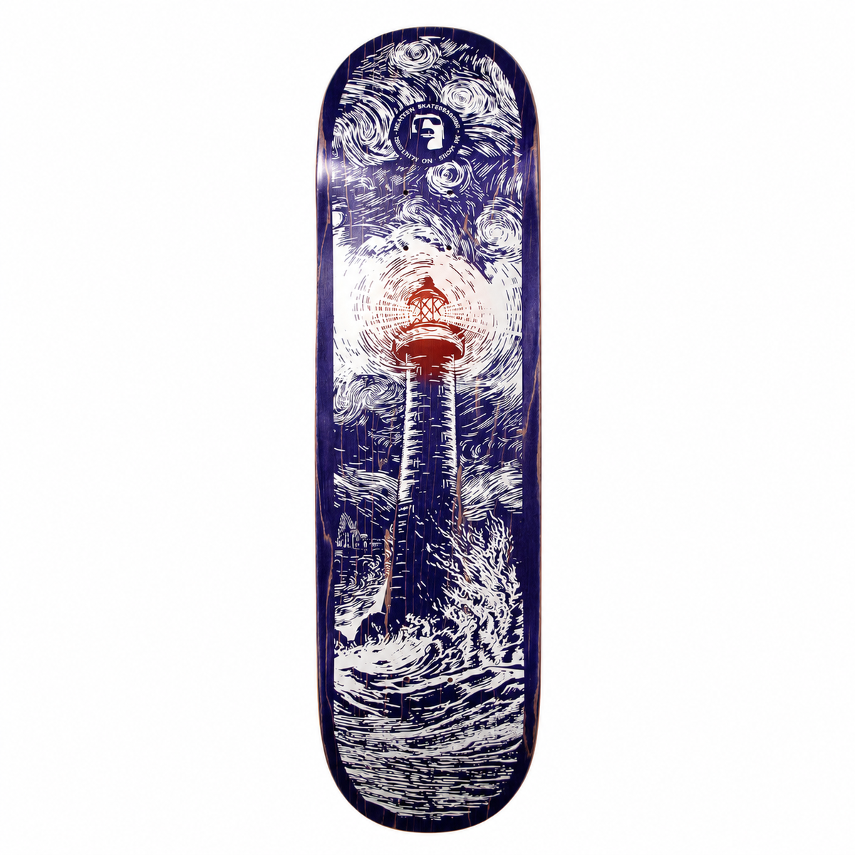 Heathen Lighthouse Blue White 8.5 inch skateboard deck