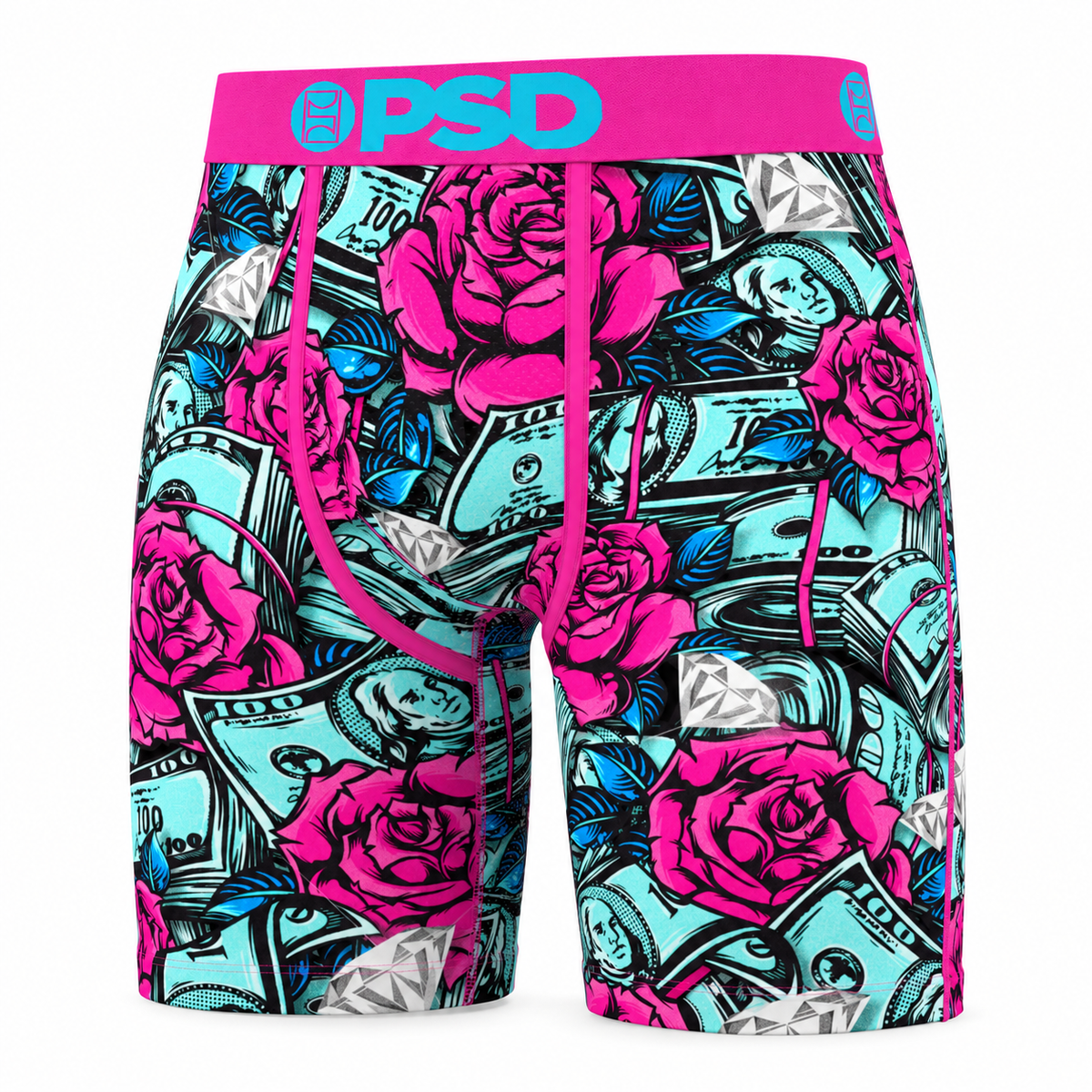 PSD Stacked Roses boxer briefs on white background
