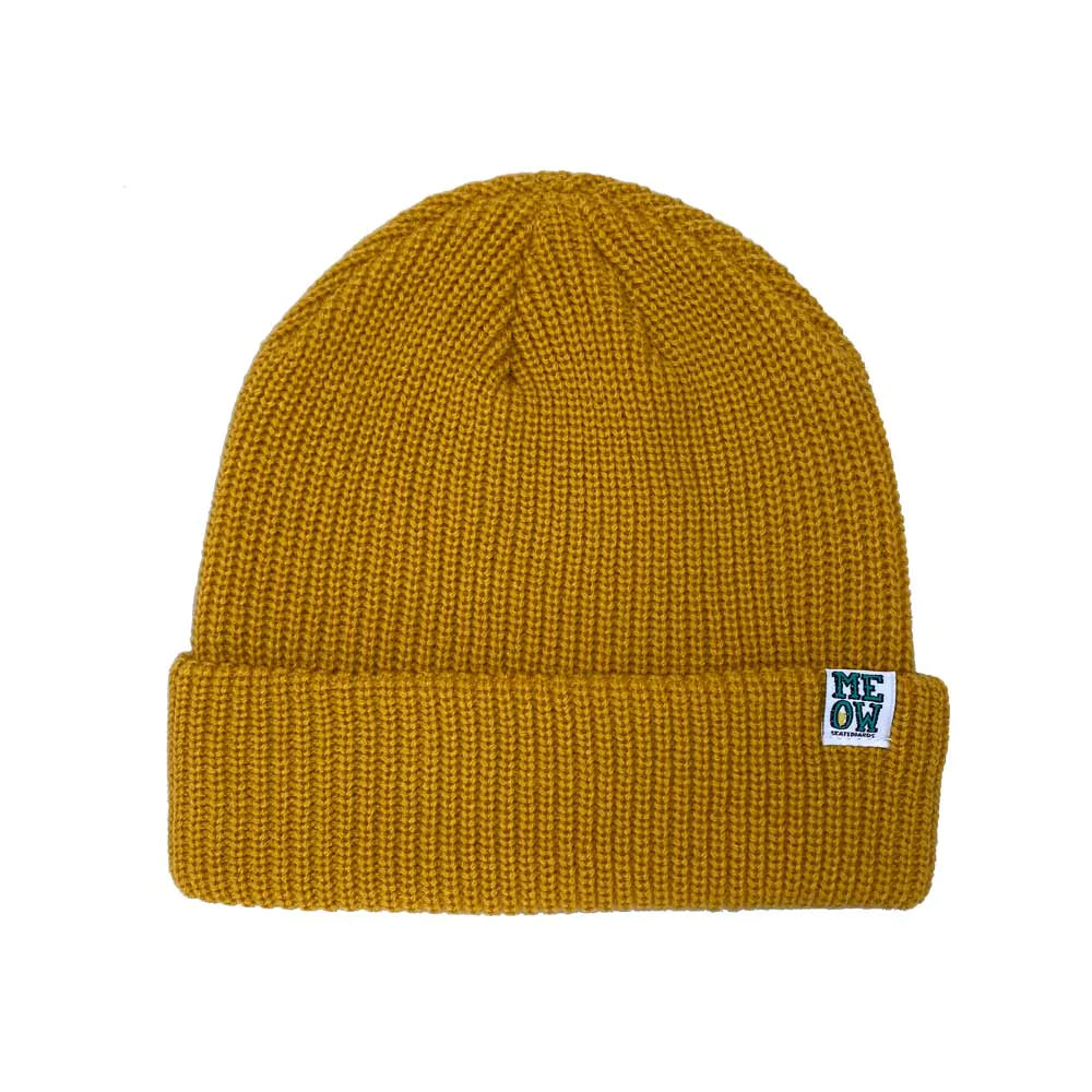 Meow Stacked Cuff Beanie Mustard