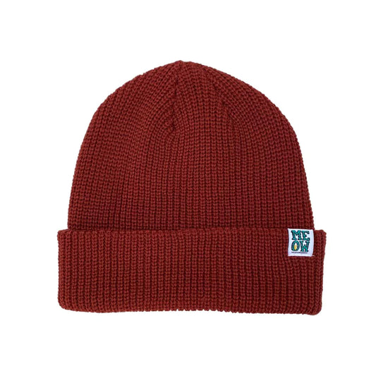 Meow Stacked Cuff Beanie Maroon